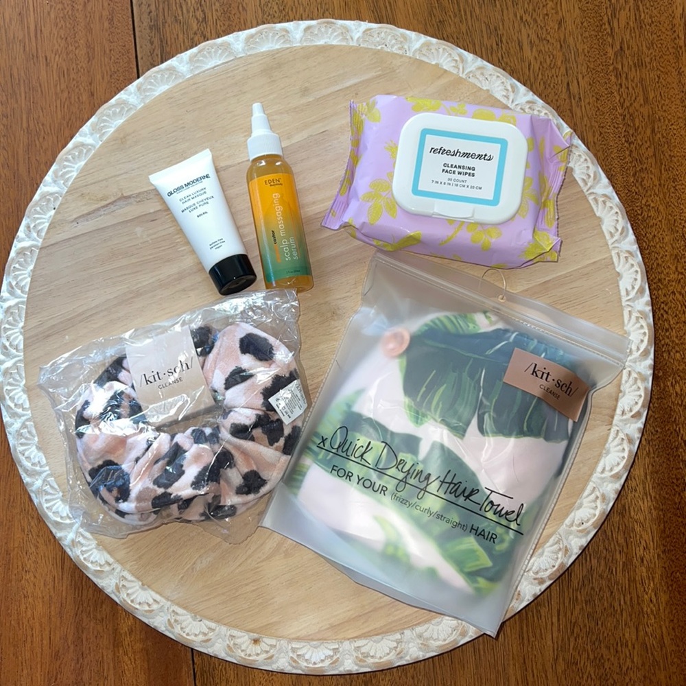 New 5 piece Hair scalp care, quick drying towel and towel scrunchie bundle